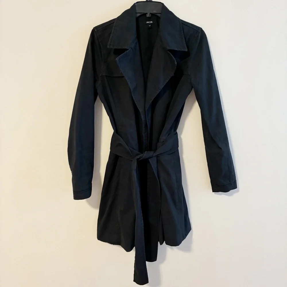 Jacob Black Feminine Vintage Trench Coat with Waist Tie, Pockets; size Small - Picture 5 of 13